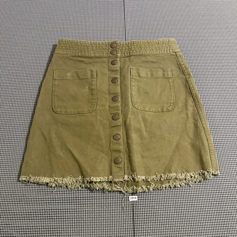 Madewell Womens Green Button Front Frayed Hem Mini Skirt Size 4